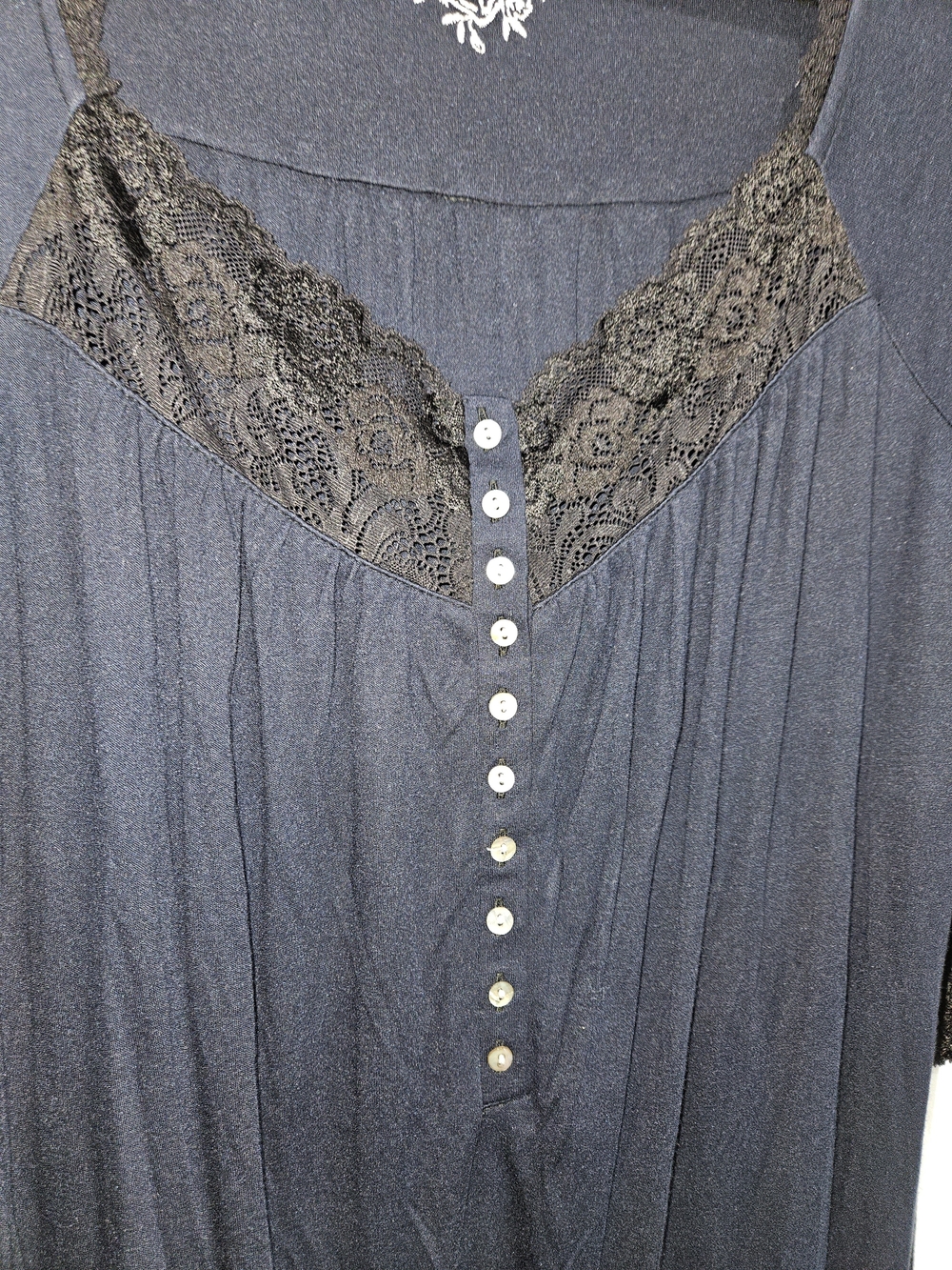 Eileen West Women's Navy Blue Lace-Trim Nightgown Large Sleep House Dress - Picture 3 of 9